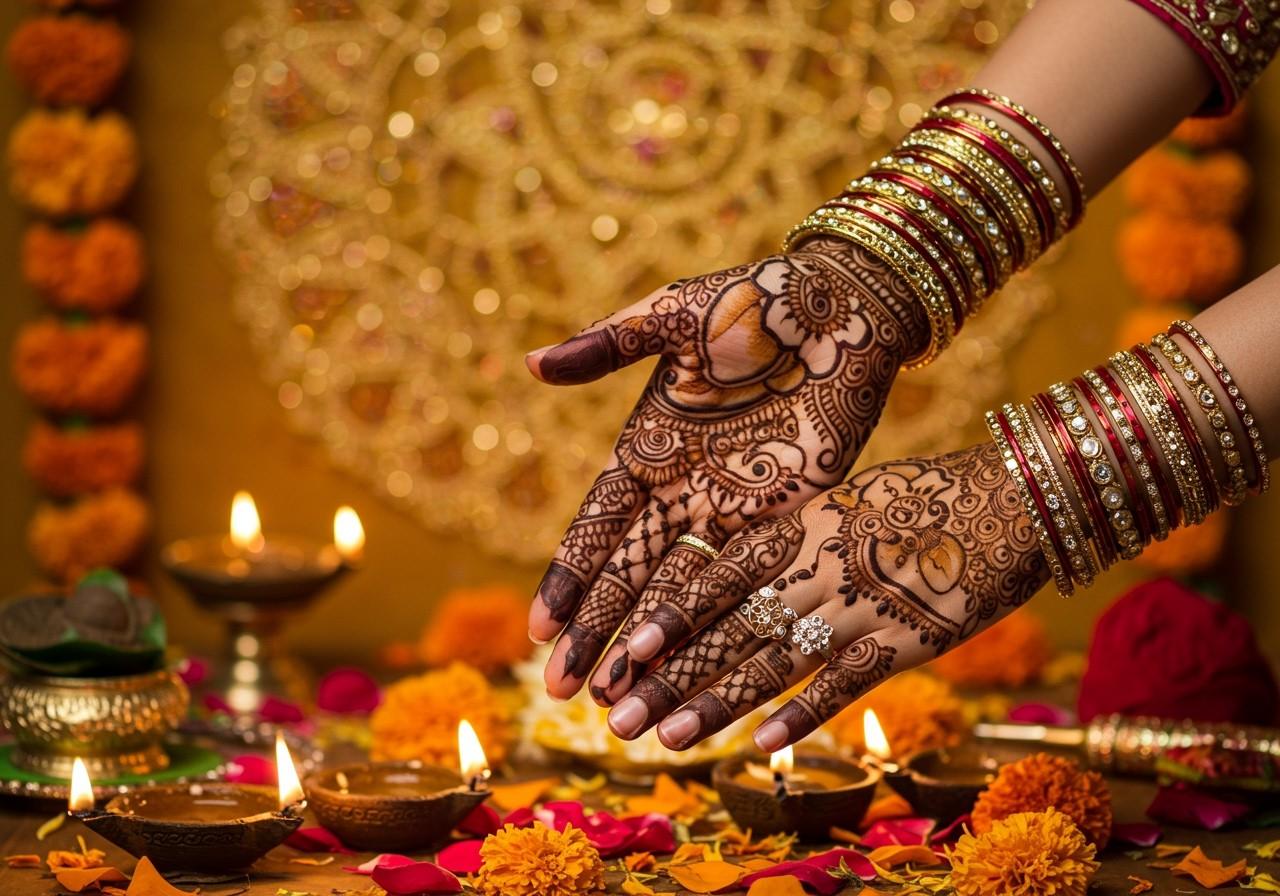 Indian Women Apply Mehendi